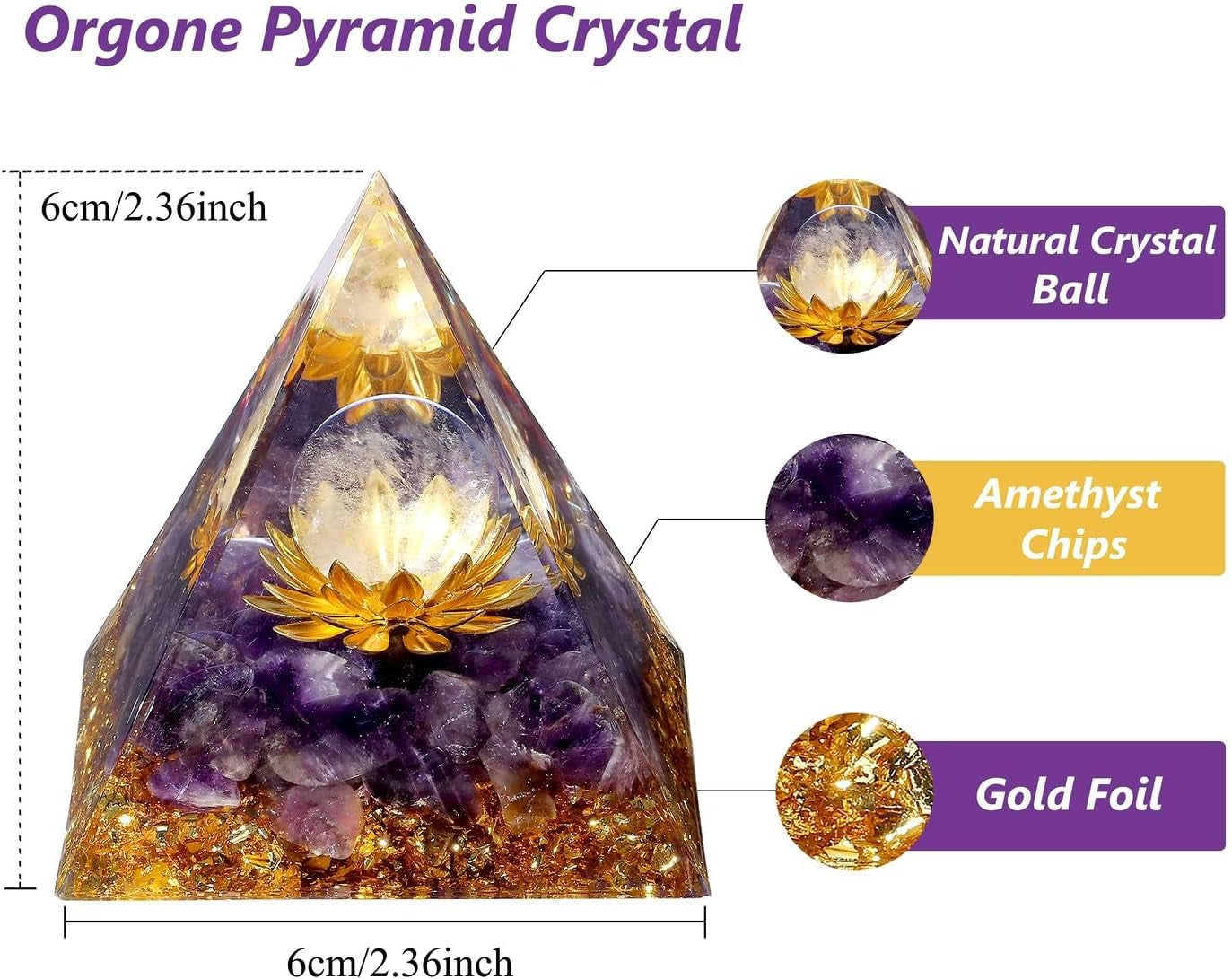 Amethyst Orgone Pyramid Healing Crystals Orgonite Pyramid Flower of Life Positive Energy Spiritual Reiki Gemstone Pyramid for Anti-Stress Inspirational Attracts Success Decor Gifts