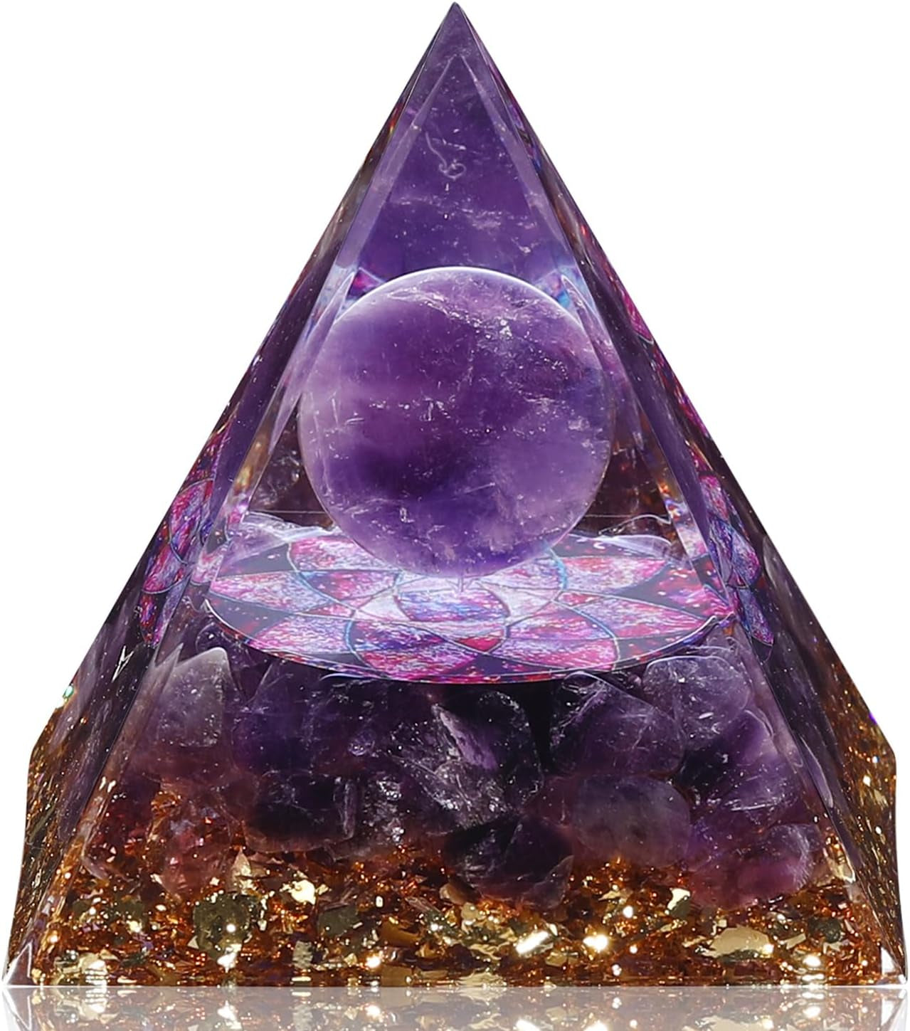 Orgone Pyramid for Positive Energy, Orgonite Natural Amethyst Crystal Healing Crystals Pyramid for Reduce Stress Chakra Reiki Healing Meditation Cleanses the Mind and Boosts Confidence