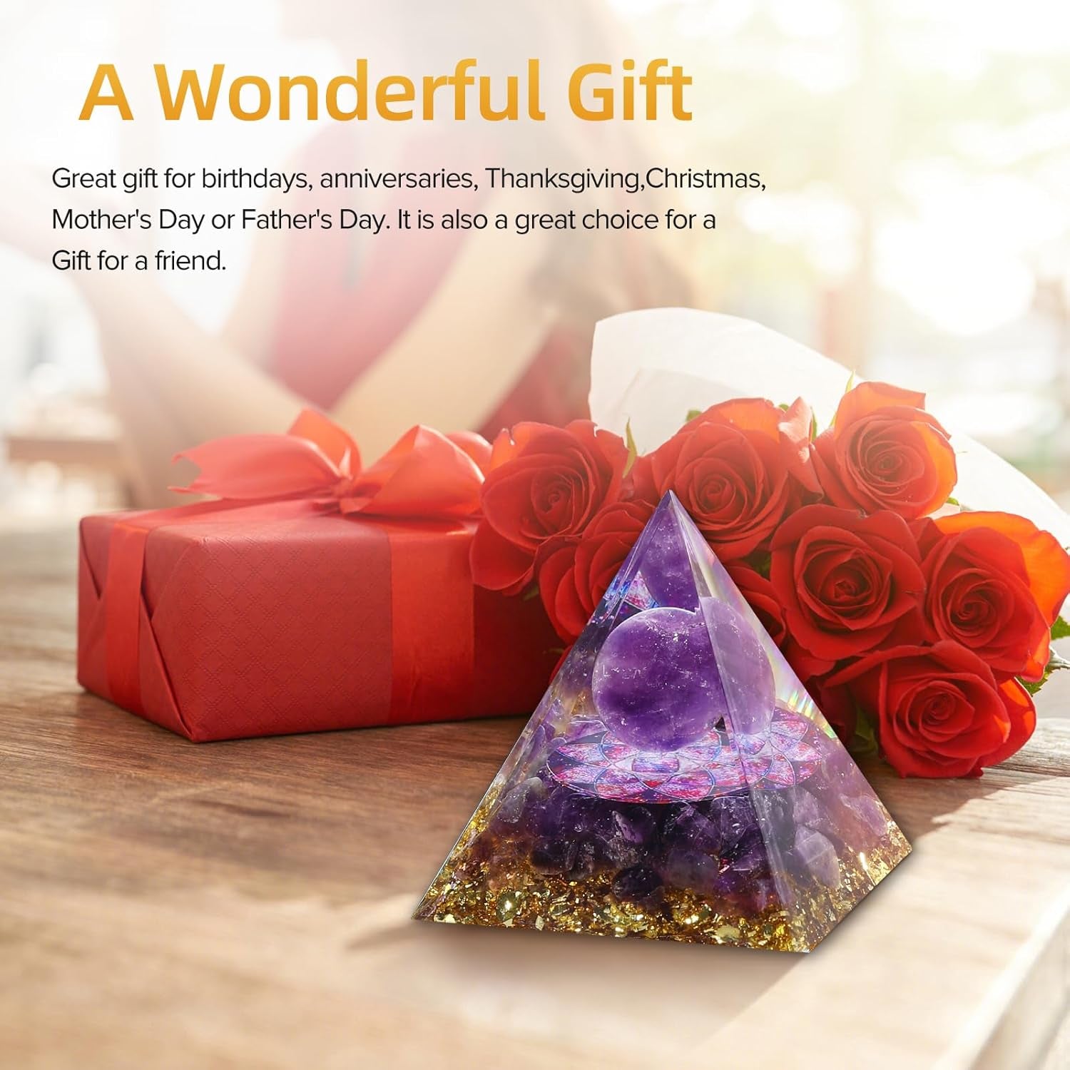 Orgone Pyramid for Positive Energy, Orgonite Natural Amethyst Crystal Healing Crystals Pyramid for Reduce Stress Chakra Reiki Healing Meditation Cleanses the Mind and Boosts Confidence
