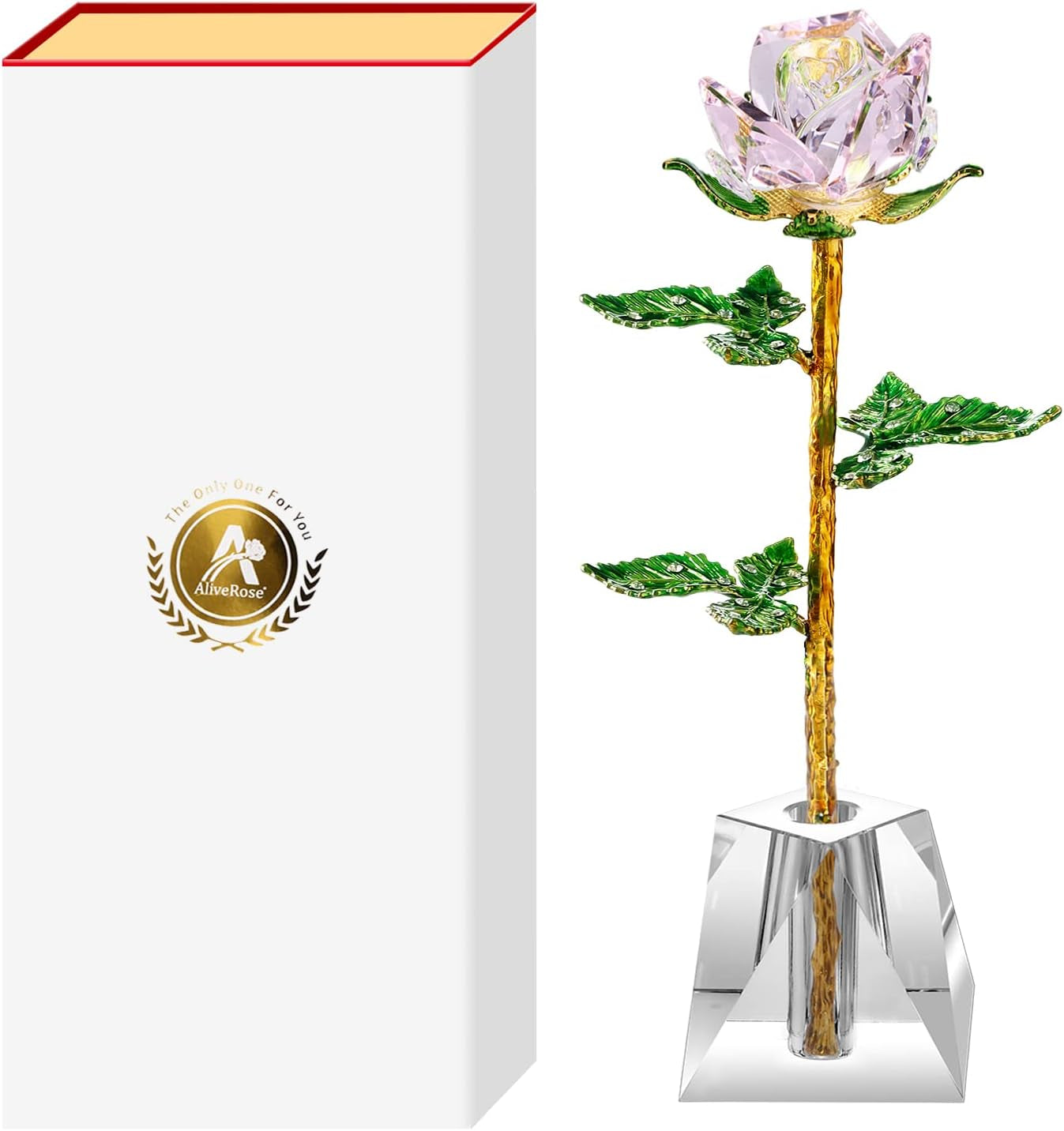 K9 Quality Crystal Roses, Forever Crystal Rose, Crystal,Long Stem with Crystal Vase,Best Gift for Her/Wife/Mom/Women on Valentine'S Day/Anniversary/Mother'S Day/Birthday Day(Pink)
