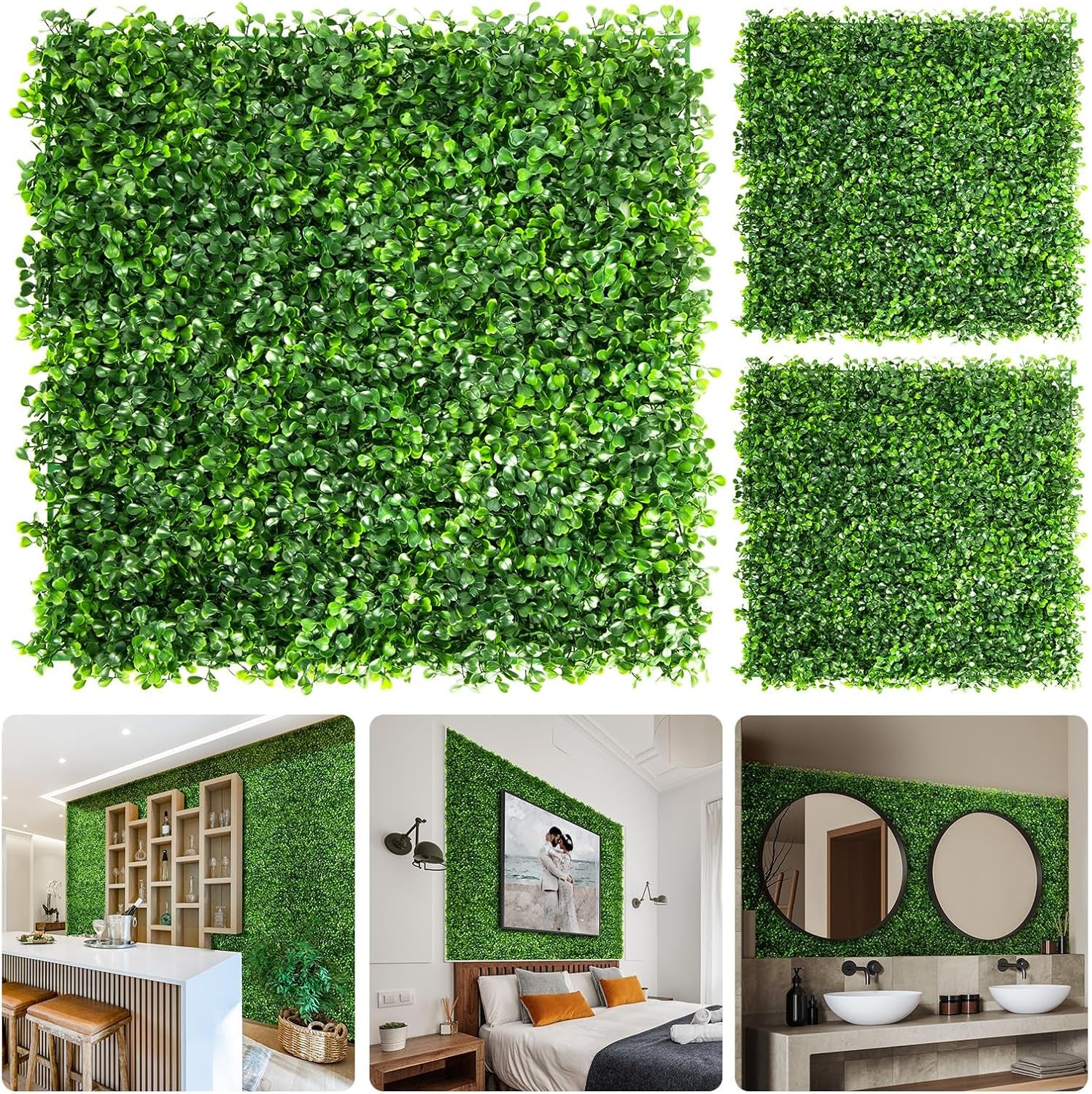 Artificial Grass Wall Panels, 8 Pack 10X10In Green Wall Decor Greenery Wall with 100 Zip Ties, Fence Privacy Panels for Garden Greenery Decoration(16.67 SQ Feet)