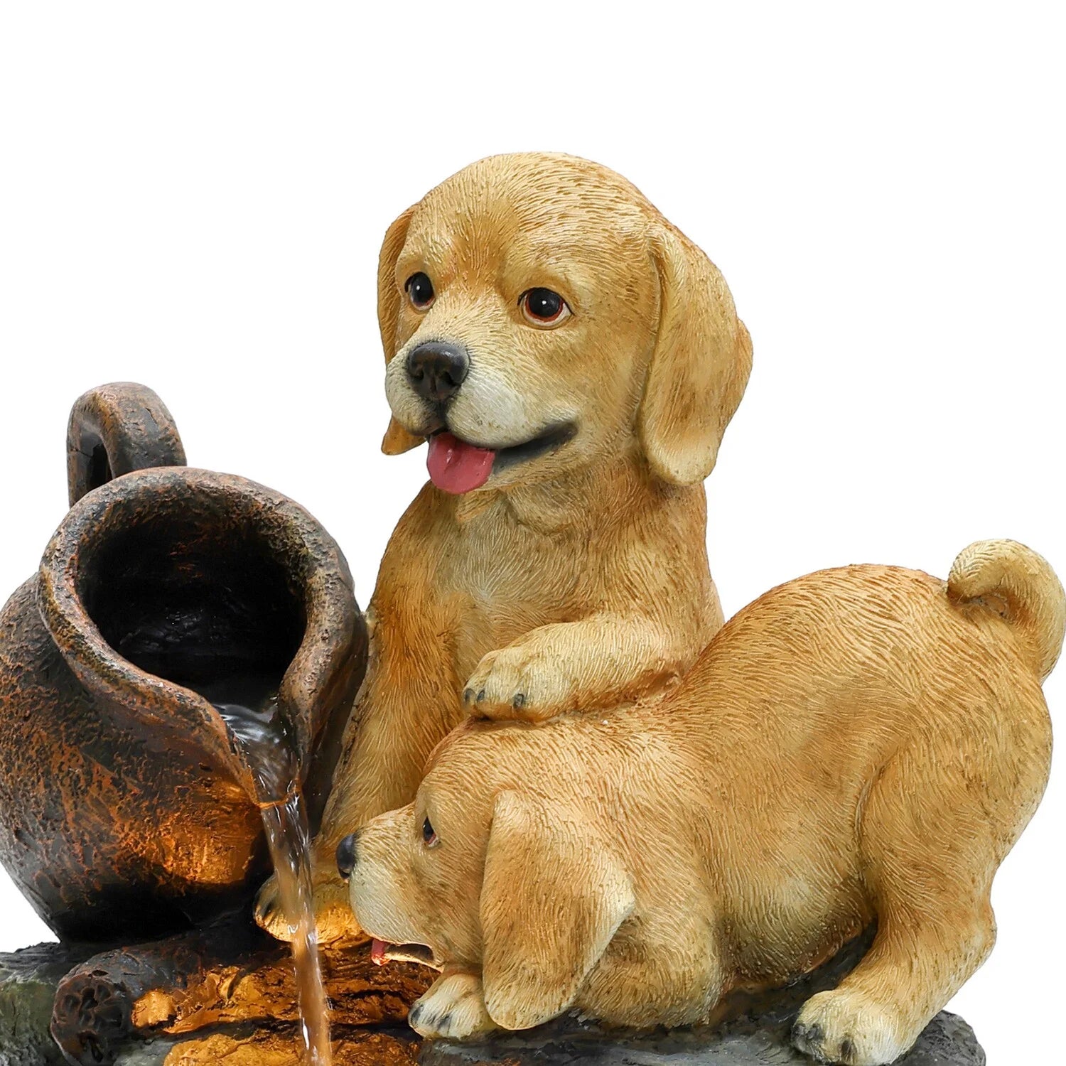 Puppy Friends Farmhouse Resin Outdoor Fountain with Lights