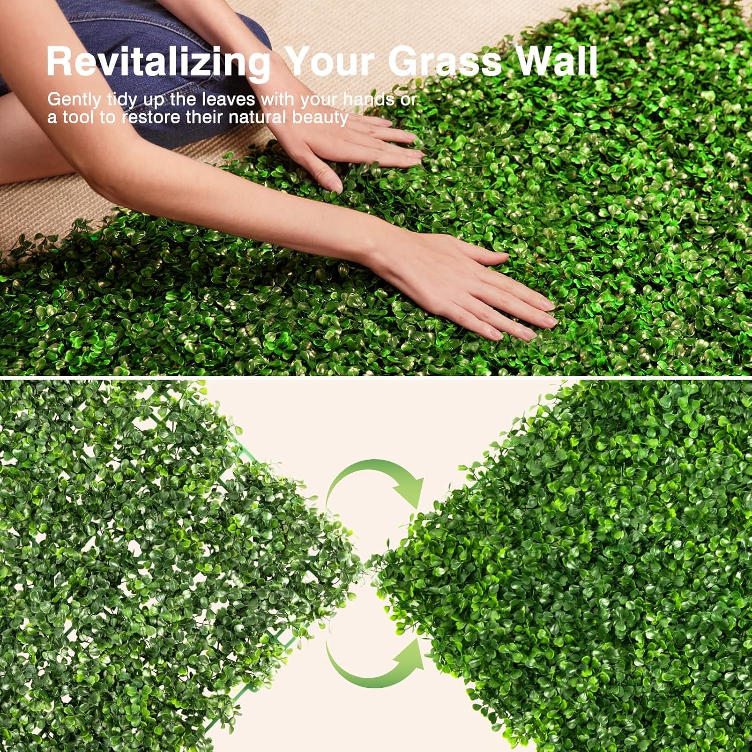 Artificial Grass Wall Panels, 8 Pack 10X10In Green Wall Decor Greenery Wall with 100 Zip Ties, Fence Privacy Panels for Garden Greenery Decoration(16.67 SQ Feet)