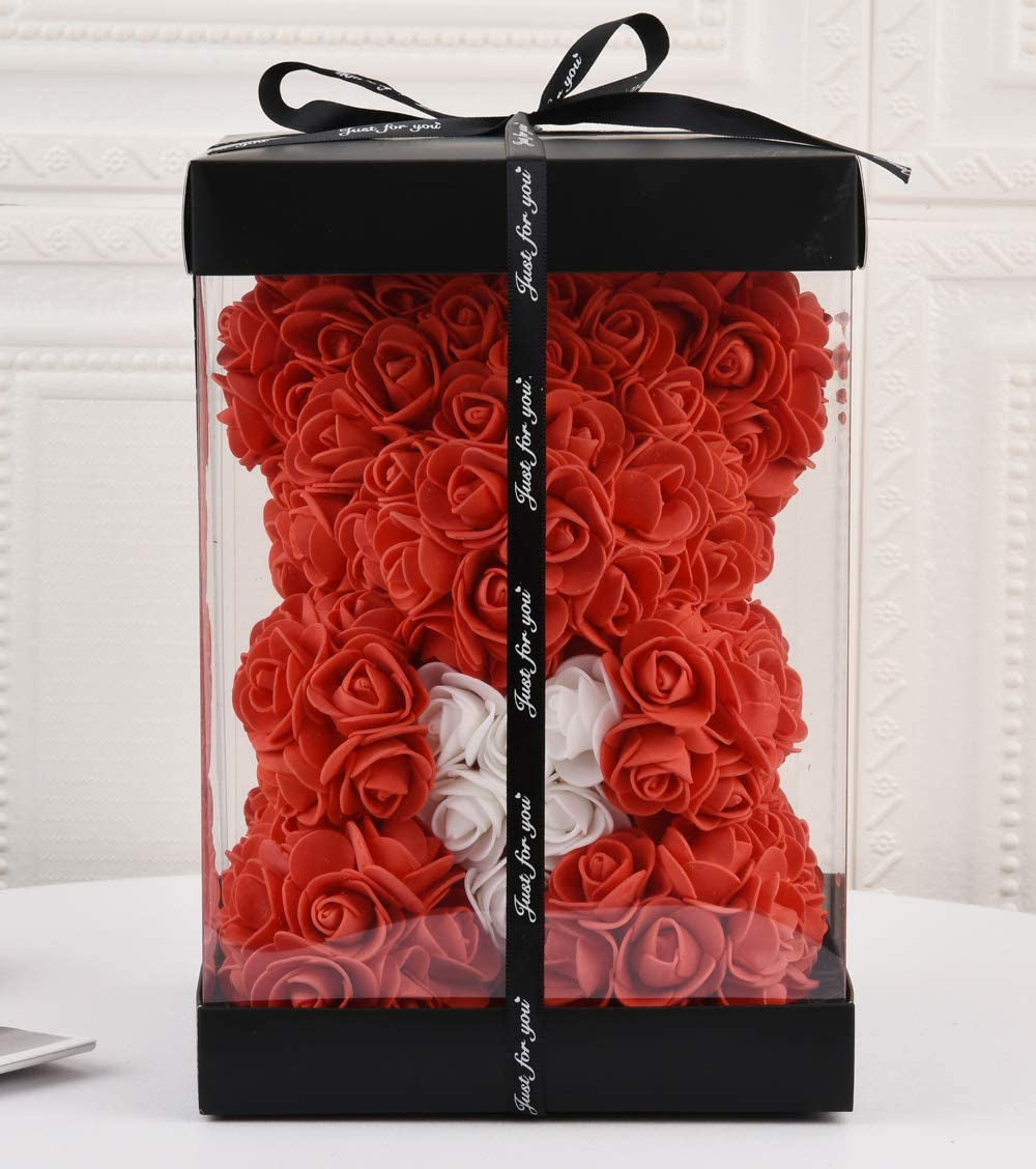 Red Rose Teddy Bear Gift – 10" Flower Bear with Gift Box, Perfect for Valentine’s, Mother’s Day, Anniversary, Birthday, or Romantic Gifts for Her
