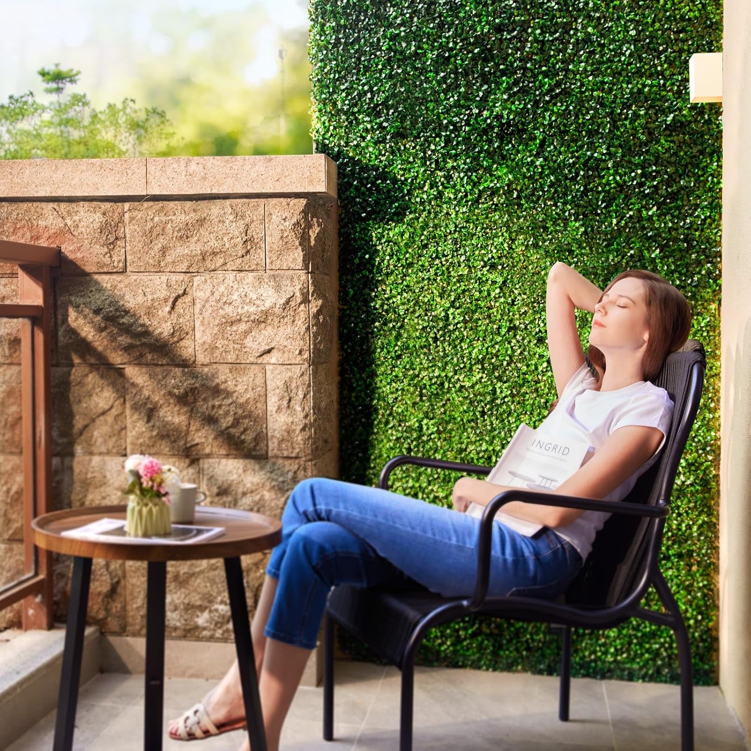 Artificial Grass Wall Panels, 8 Pack 10X10In Green Wall Decor Greenery Wall with 100 Zip Ties, Fence Privacy Panels for Garden Greenery Decoration(16.67 SQ Feet)