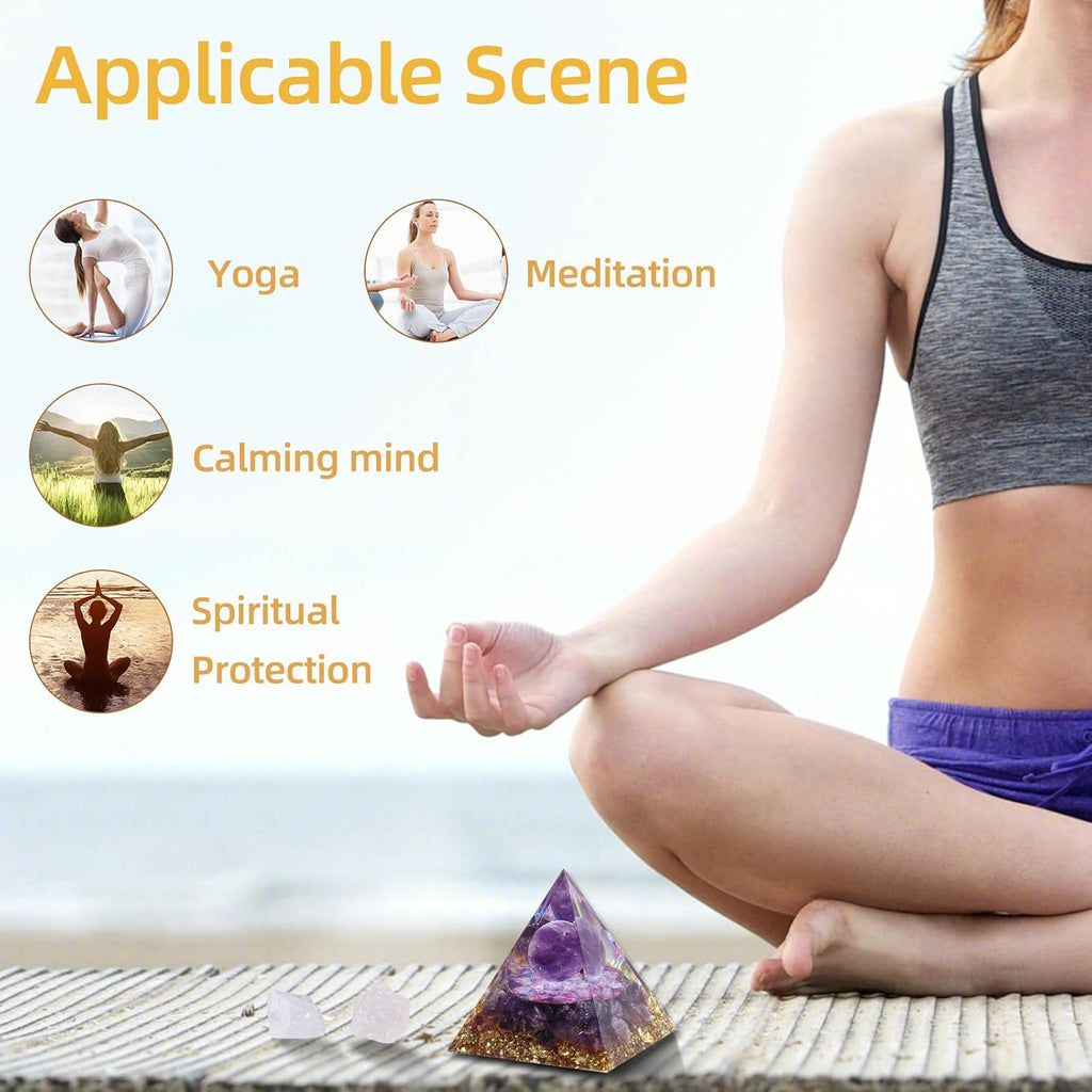 Orgone Pyramid for Positive Energy, Orgonite Natural Amethyst Crystal Healing Crystals Pyramid for Reduce Stress Chakra Reiki Healing Meditation Cleanses the Mind and Boosts Confidence
