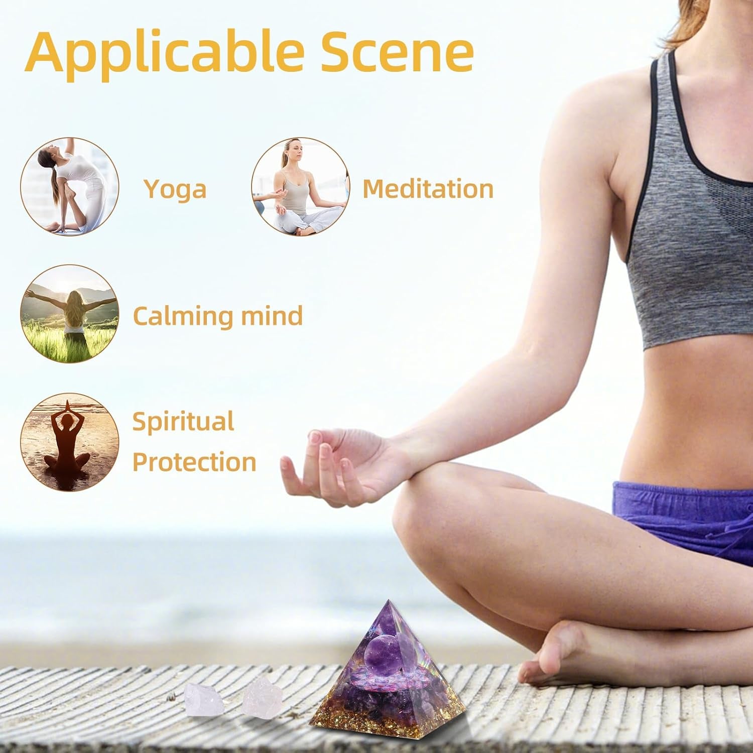 Orgone Pyramid for Positive Energy, Orgonite Natural Amethyst Crystal Healing Crystals Pyramid for Reduce Stress Chakra Reiki Healing Meditation Cleanses the Mind and Boosts Confidence