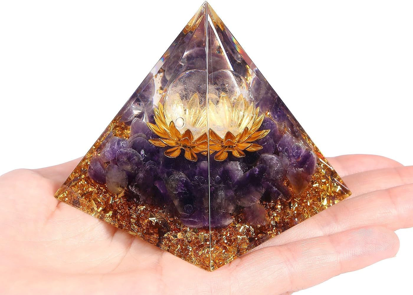 Amethyst Orgone Pyramid Healing Crystals Orgonite Pyramid Flower of Life Positive Energy Spiritual Reiki Gemstone Pyramid for Anti-Stress Inspirational Attracts Success Decor Gifts