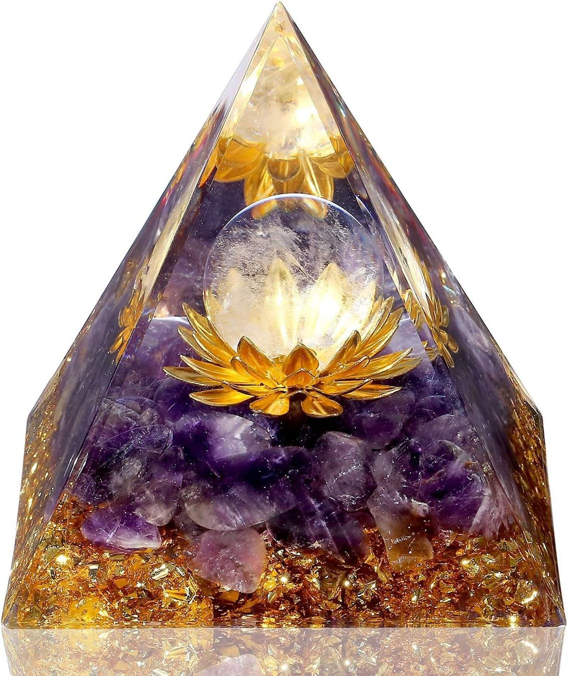 Amethyst Orgone Pyramid Healing Crystals Orgonite Pyramid Flower of Life Positive Energy Spiritual Reiki Gemstone Pyramid for Anti-Stress Inspirational Attracts Success Decor Gifts