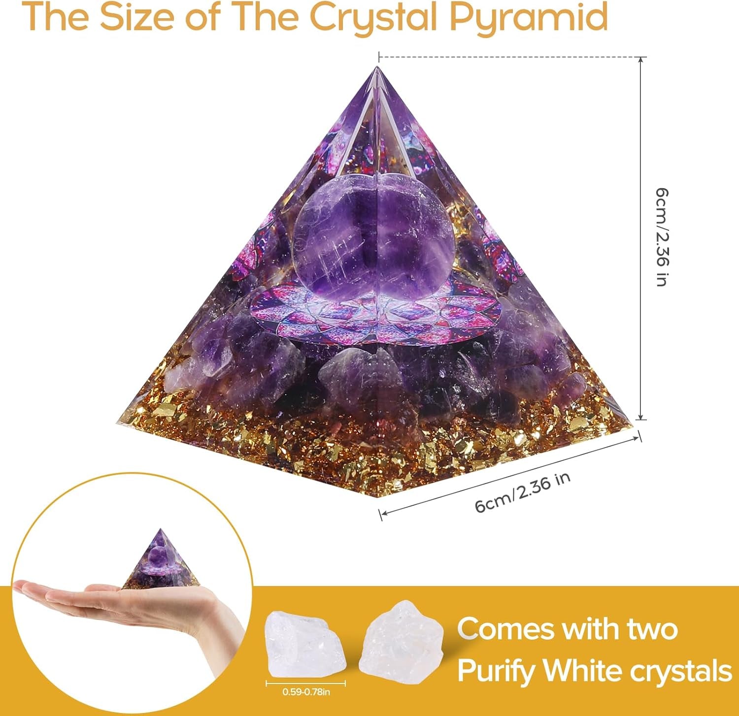 Orgone Pyramid for Positive Energy, Orgonite Natural Amethyst Crystal Healing Crystals Pyramid for Reduce Stress Chakra Reiki Healing Meditation Cleanses the Mind and Boosts Confidence