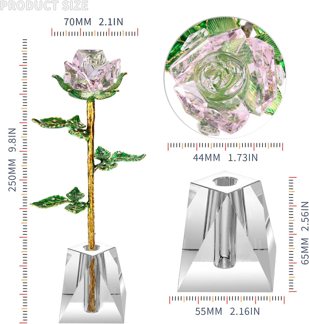 K9 Quality Crystal Roses, Forever Crystal Rose, Crystal,Long Stem with Crystal Vase,Best Gift for Her/Wife/Mom/Women on Valentine'S Day/Anniversary/Mother'S Day/Birthday Day(Pink)