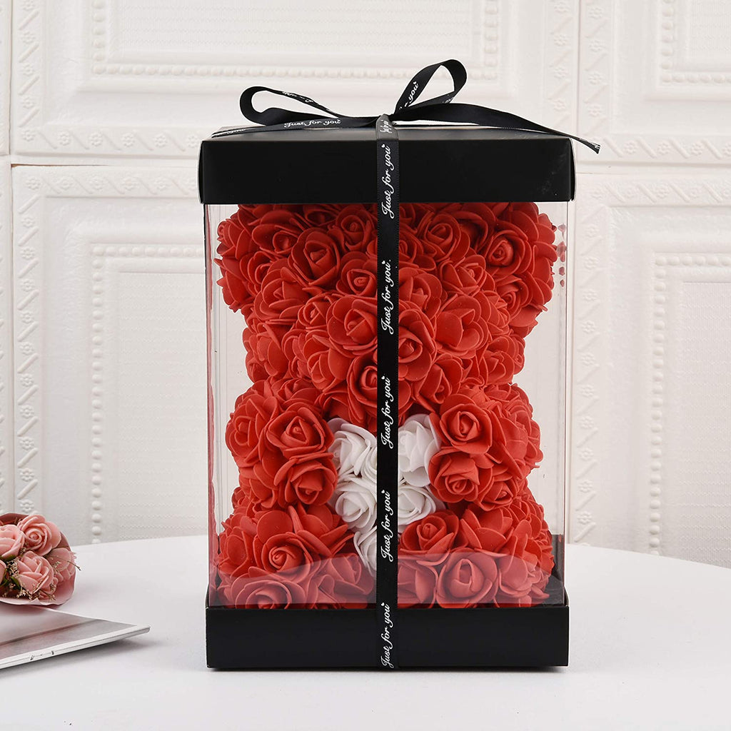 Red Rose Teddy Bear Gift – 10" Flower Bear with Gift Box, Perfect for Valentine’s, Mother’s Day, Anniversary, Birthday, or Romantic Gifts for Her