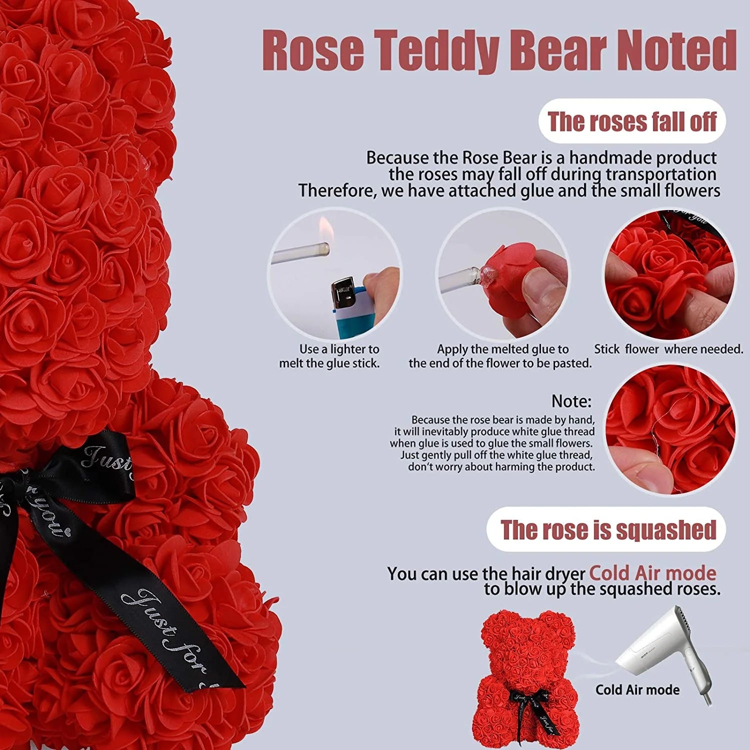 Pink Rose Teddy Bear – 10" Flower Bear with Gift Box, Perfect for Valentine’s Day, Mother’s Day, Anniversary, Birthday, or Wedding Party Décor