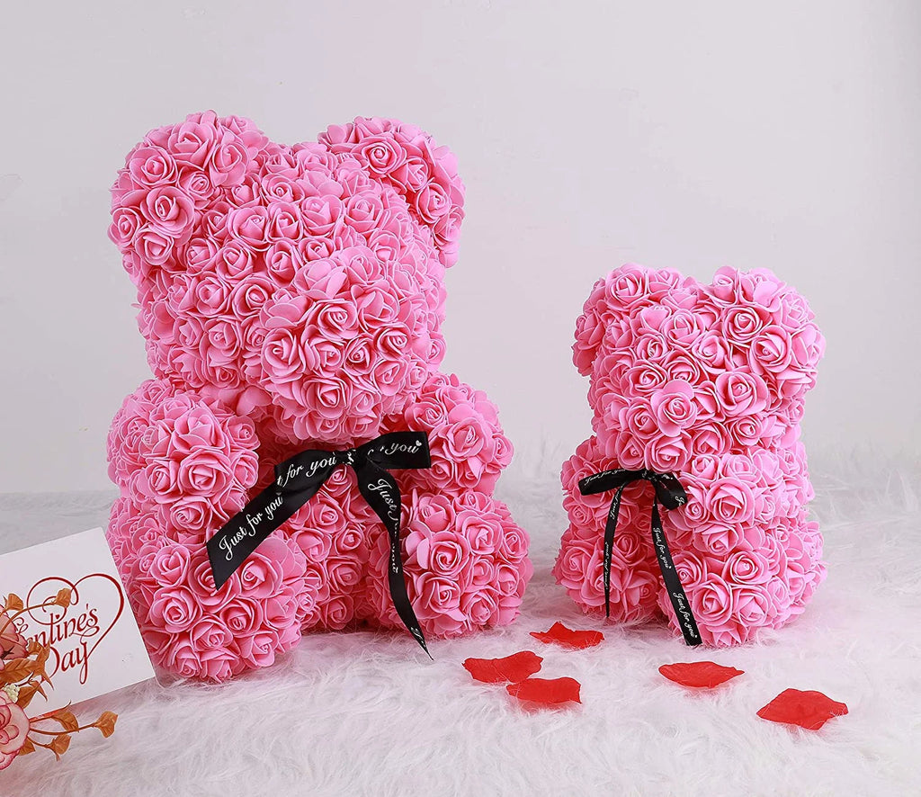 Pink Rose Teddy Bear – 10" Flower Bear with Gift Box, Perfect for Valentine’s Day, Mother’s Day, Anniversary, Birthday, or Wedding Party Décor