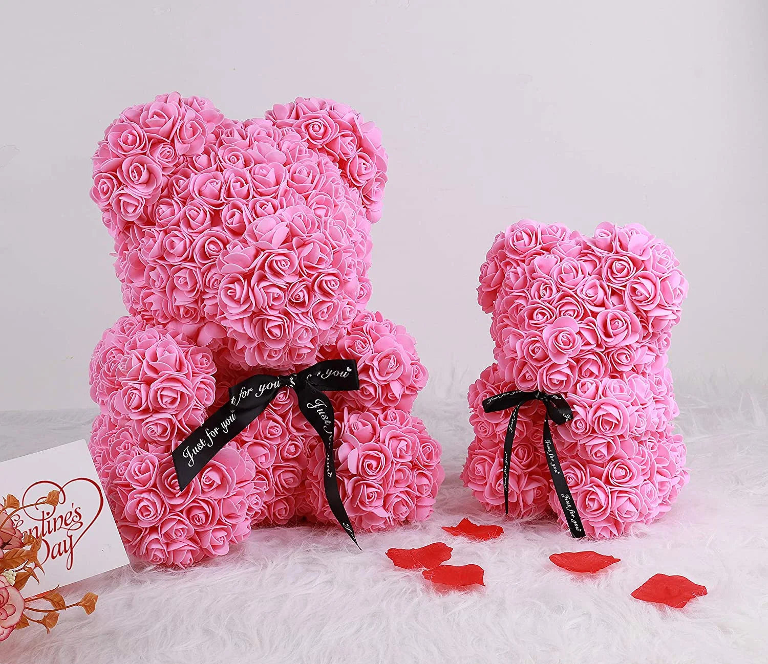 Pink Rose Teddy Bear – 10" Flower Bear with Gift Box, Perfect for Valentine’s Day, Mother’s Day, Anniversary, Birthday, or Wedding Party Décor
