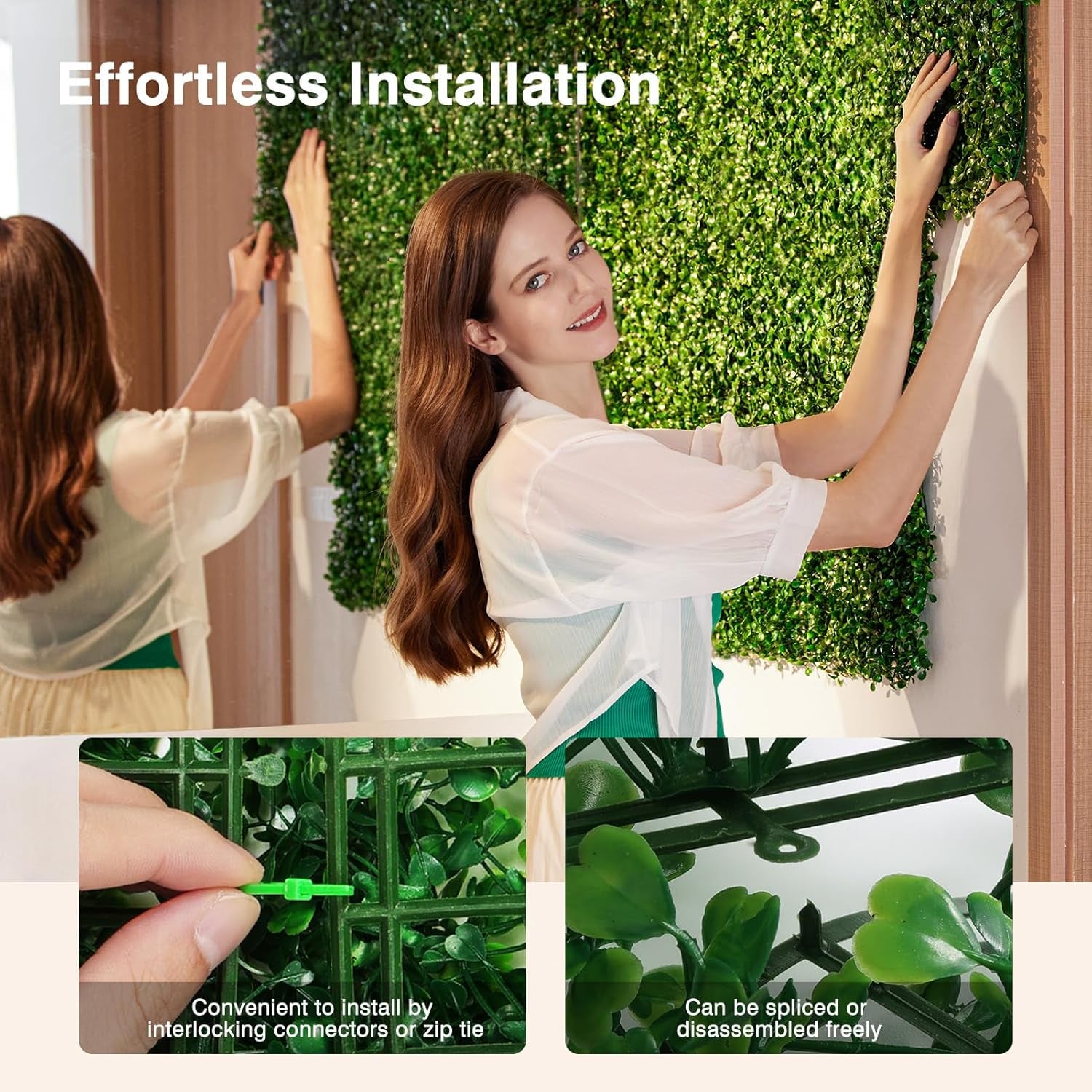 Artificial Grass Wall Panels, 8 Pack 10X10In Green Wall Decor Greenery Wall with 100 Zip Ties, Fence Privacy Panels for Garden Greenery Decoration(16.67 SQ Feet)