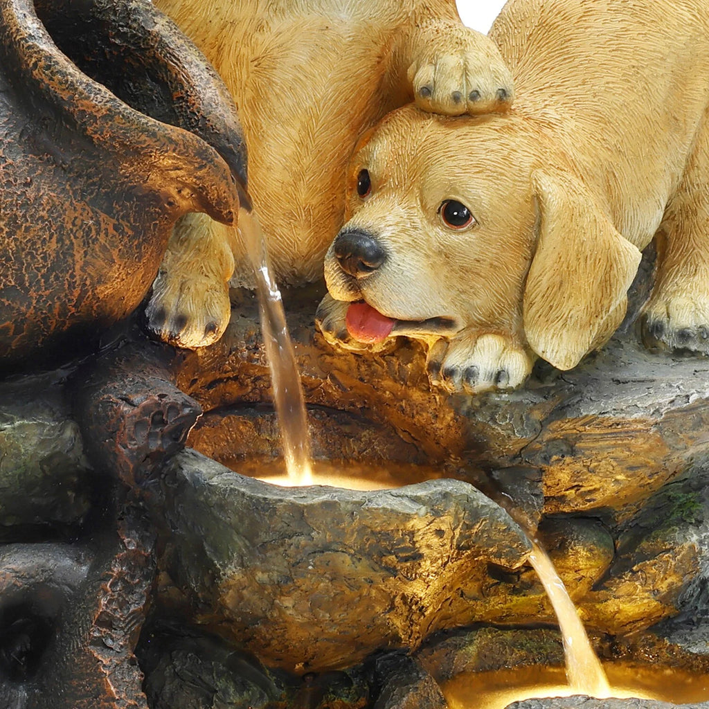 Puppy Friends Farmhouse Resin Outdoor Fountain with Lights