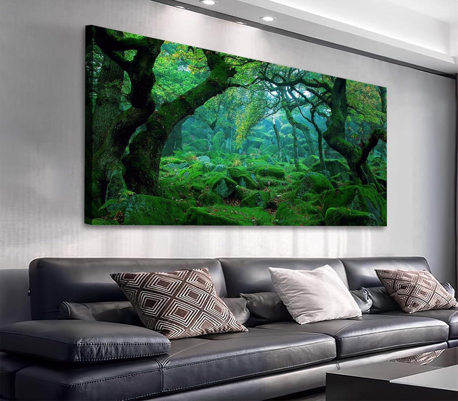 Green Forest Canvas Wall Art Living Room Decoration Big Trees Nature Picture Large Modern Canvas Artwork Contemporary Woods Mossy Rock Spring Season Prints for Office Home Decoration 20" X 40"